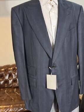 New Tom Ford Windsor Peak Lapel Navy Plaid Flannel Blazer Sportcoat 56IT 46R US